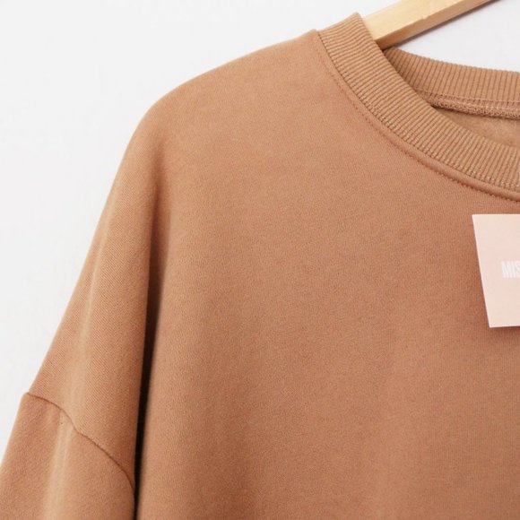 NEW Miss Lola Unisex XXL Cozy Feel Oversize Fleece Sweatshirt Pullover Tan Latte - Picture 7 of 13